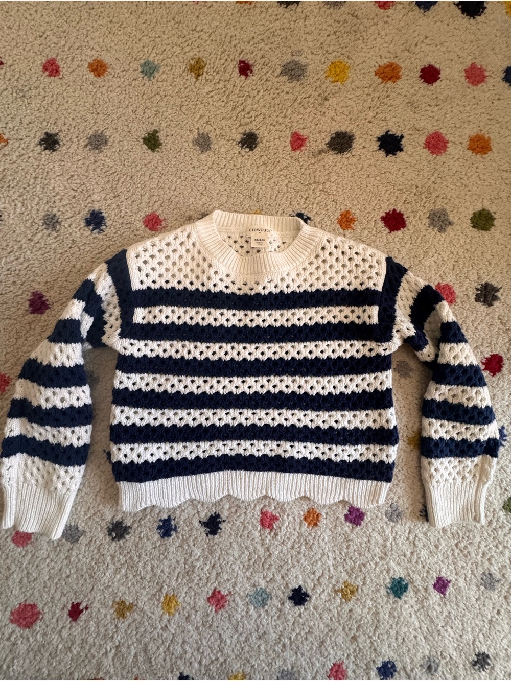 J crew 4/5 Striped Crochet Knit Sweater - Navy and Cream
